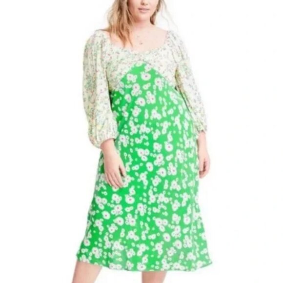 RIXO Dresses & Skirts - RIXO x Target Green Daisy Quarter Sleeve Midi Summer Dress 24/26 NWT NW!